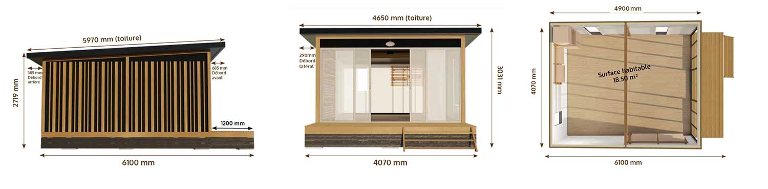 schéma dimensions du studio de jardin en bois haut de gamme